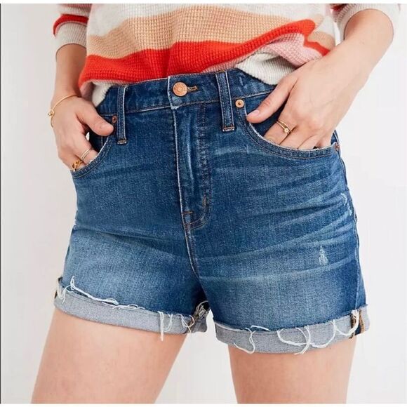 Madewell High-Rise Cut Off Edition Medium Wash Blue Denim Jean Shorts Women’s 27 - Picture 1 of 13